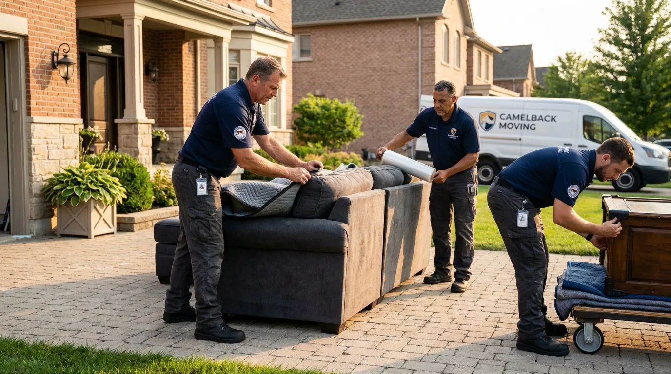 Large estate moving crew wrapping furniture in Grand Rapids, MI